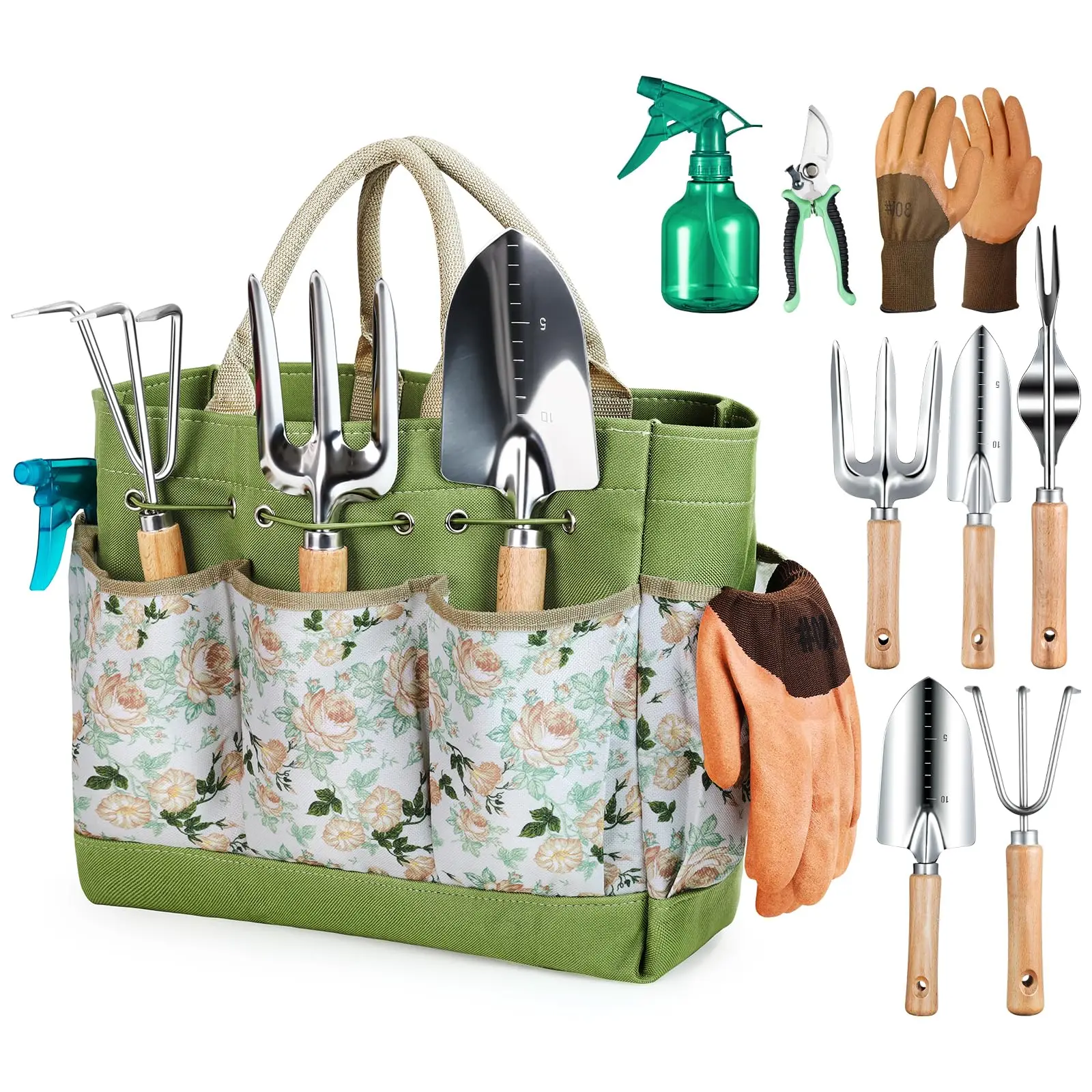 Spade Digging Fork - ชุดเครื่องมือทำสวนสแตนเลส 9 ชิ้น – สำหรับขุด ย้ายปลูก