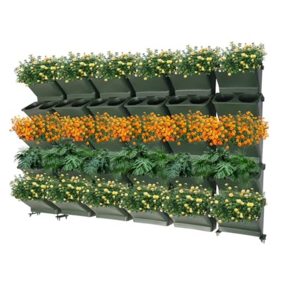 Self-Watering Planter - กระถางปลูกต้นไม้ติดผนังแนวตั้งสำหรับระเบียงและสวน ผลิตจากผ้าทนทาน สีเทา สามารถวางซ้อนกันได้ พร้อมช่องรดน้ำอัตโนมัติ 60